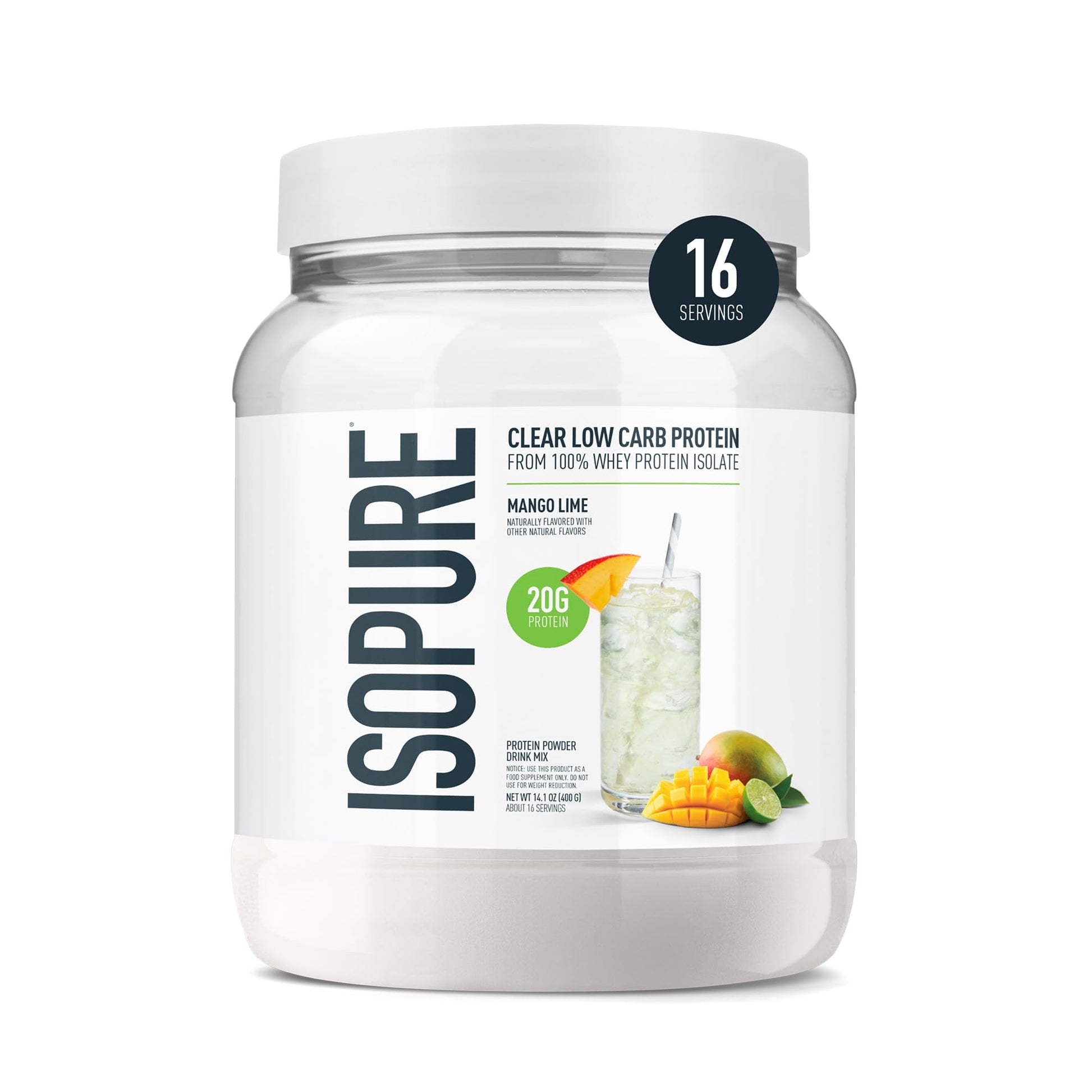 Isopure Clear Whey Isolate Protein Powder, Lactose Free, Gluten Free, Naturally Flavored, Mango Lime, 20g Protein Per Serving, 14.1 Oz, 16 Servings (Packaging May Vary) - PrimeBioHealth - canada supplements
