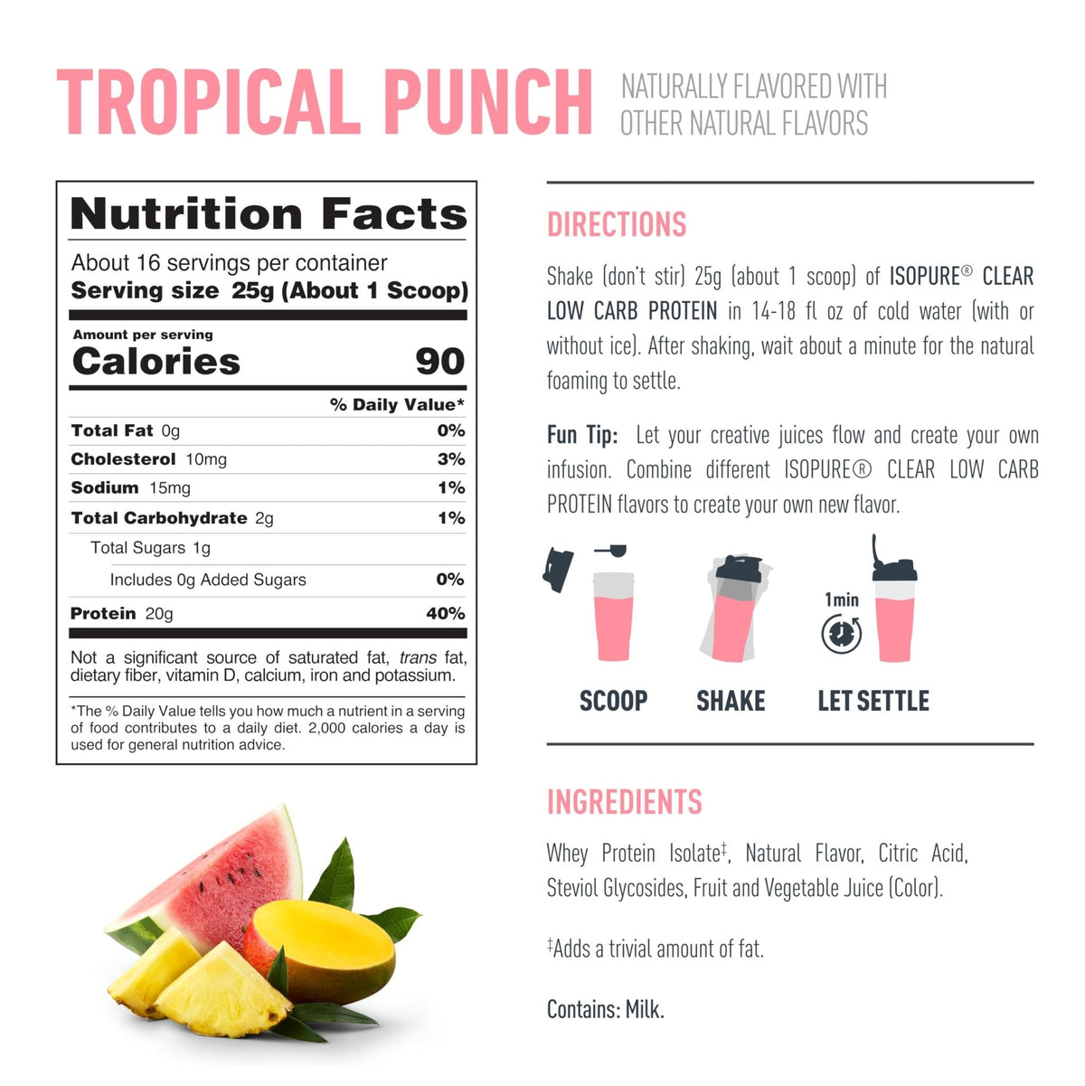 Isopure Clear Whey Isolate Protein Powder, Lactose Free, Gluten Free, Naturally Flavored, Tropical Punch, 20g Protein Per Serving, 14.1 Oz, 16 Servings (Packaging May Vary) - PrimeBioHealth - canada supplements