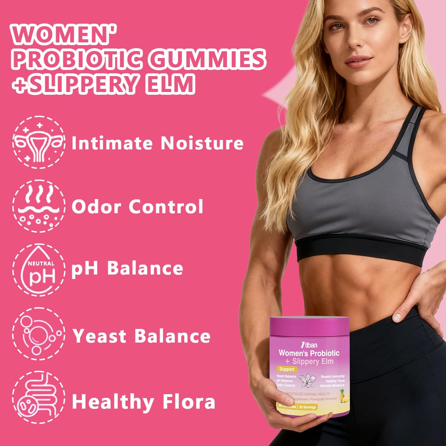 Itiban Feminine Vaginal Probiotics Gummies, Supports pH Balance & Digestive Health, Slippery Elm for Women, Suagr-Free - PrimeBioHealth - canada supplements