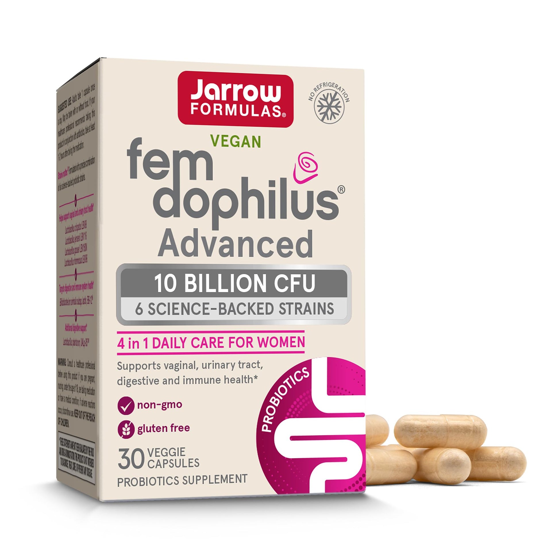 Jarrow Formulas Fem-Dophilus Advanced Vaginal & Digestive Probiotics 10 Billion CFU with 6 Science Backed Strains, for Vaginal, Urinary Tract - PrimeBioHealth - canada supplements
