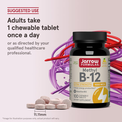 Jarrow Formulas Methyl Vitamin B-12 1000 mcg, 100 Chewable Tablets, Lemon Flavored- Bioactive B12 Vitamin - Supports Cellular Energy Production - PrimeBioHealth - canada supplements