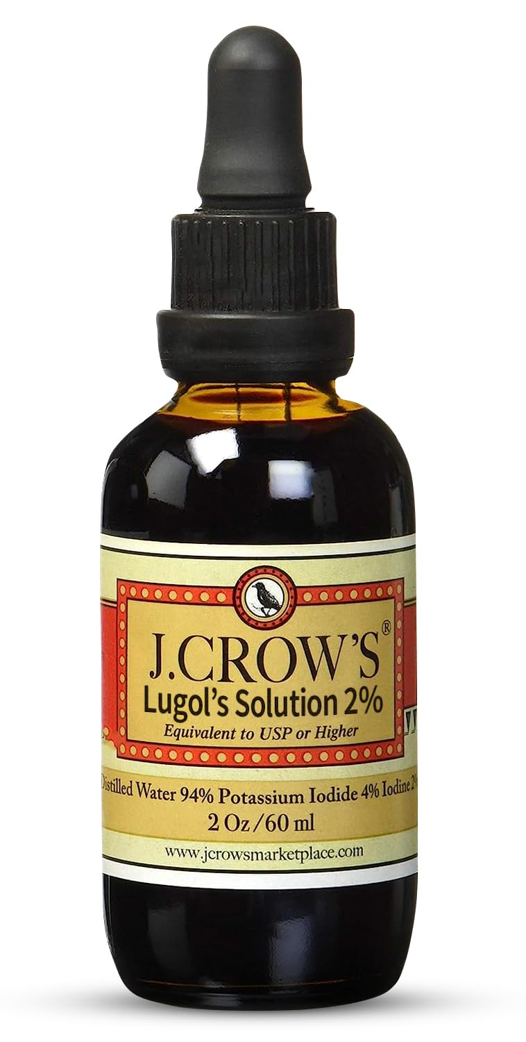 J.CROW'S® Lugol's Solution of Iodine 2% 2 oz (1 Bottle) – Premium Iodine & Potassium Iodide Liquid, Gluten - PrimeBioHealth - canada supplements