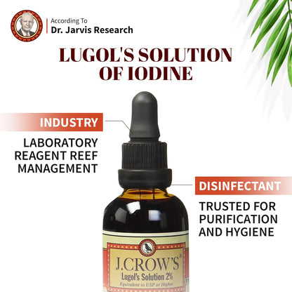 J.CROW'S® Lugol's Solution of Iodine 2% 2 oz (1 Bottle) – Premium Iodine & Potassium Iodide Liquid, Gluten - PrimeBioHealth - canada supplements