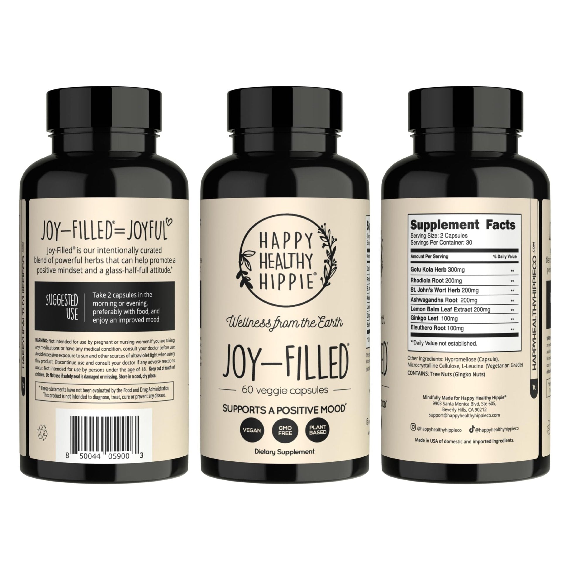Joy-Filled Mood Support Supplement - 7 Herb Complex + St. Johns Wort | Stress Relief – Helps Calm The Mind & Body | 100% Plant-Based Happy Pills - PrimeBioHealth - canada supplements
