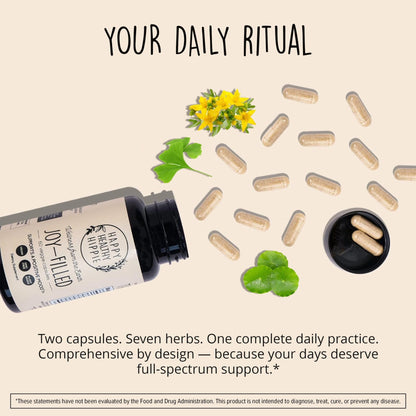 Joy-Filled Mood Support Supplement - 7 Herb Complex + St. Johns Wort | Stress Relief – Helps Calm The Mind & Body | 100% Plant-Based Happy Pills - PrimeBioHealth - canada supplements