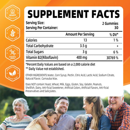 Joywiit Vitamin B2 Gummies | Riboflavin 400mg | B2 Vitamin 400mg Chewable for Adults and Kids, Migraine Relief & Energy and Nervous System Support - PrimeBioHealth - canada supplements