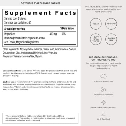 JSHealth Magnesium Supplement for Sleep. 400mg Triple-Form Glycinate, Citrate, Amino Acid Chelate - PrimeBioHealth - canada supplements