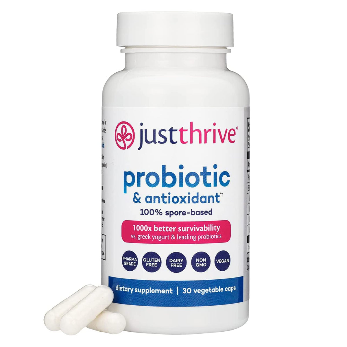 Just Thrive Probiotic & Antioxidant Supplement - 100% Spore-Based Digestive and Immune Support - Gluten Free, 30 Caps - PrimeBioHealth - canada supplements