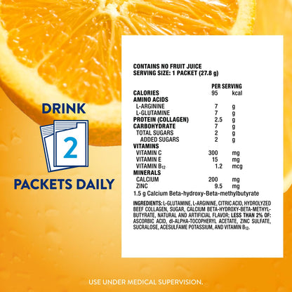 Juven Therapeutic Nutrition Drink Powder Including Collagen Peptides, Amino Acids, and HMB for Wound Healing Support, Orange, 30 Packets - PrimeBioHealth - canada supplements