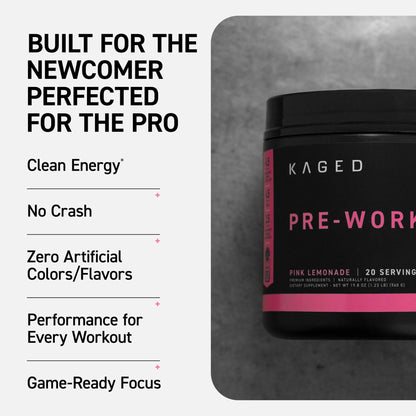 Kaged Sport Pre Workout Powder for Men & Women, Pink Lemonade, Sport Certified, 188mg Caffeine, Nitric Oxide, Beta Alanine, 20 Servings - PrimeBioHealth - canada supplements