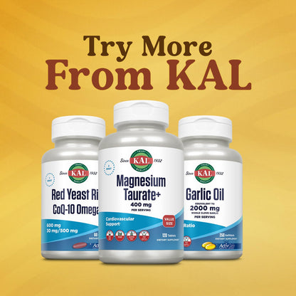 KAL Magnesium Taurate 400mg Plus Vitamin B6, Chelated Magnesium Supplement, High Absorption Magnesium Complex, Muscle and Heart Health Support, Vegan, Gluten Free, 60-Day Guarantee, 60 Serv, 120 Tabs - PrimeBioHealth - canada supplements