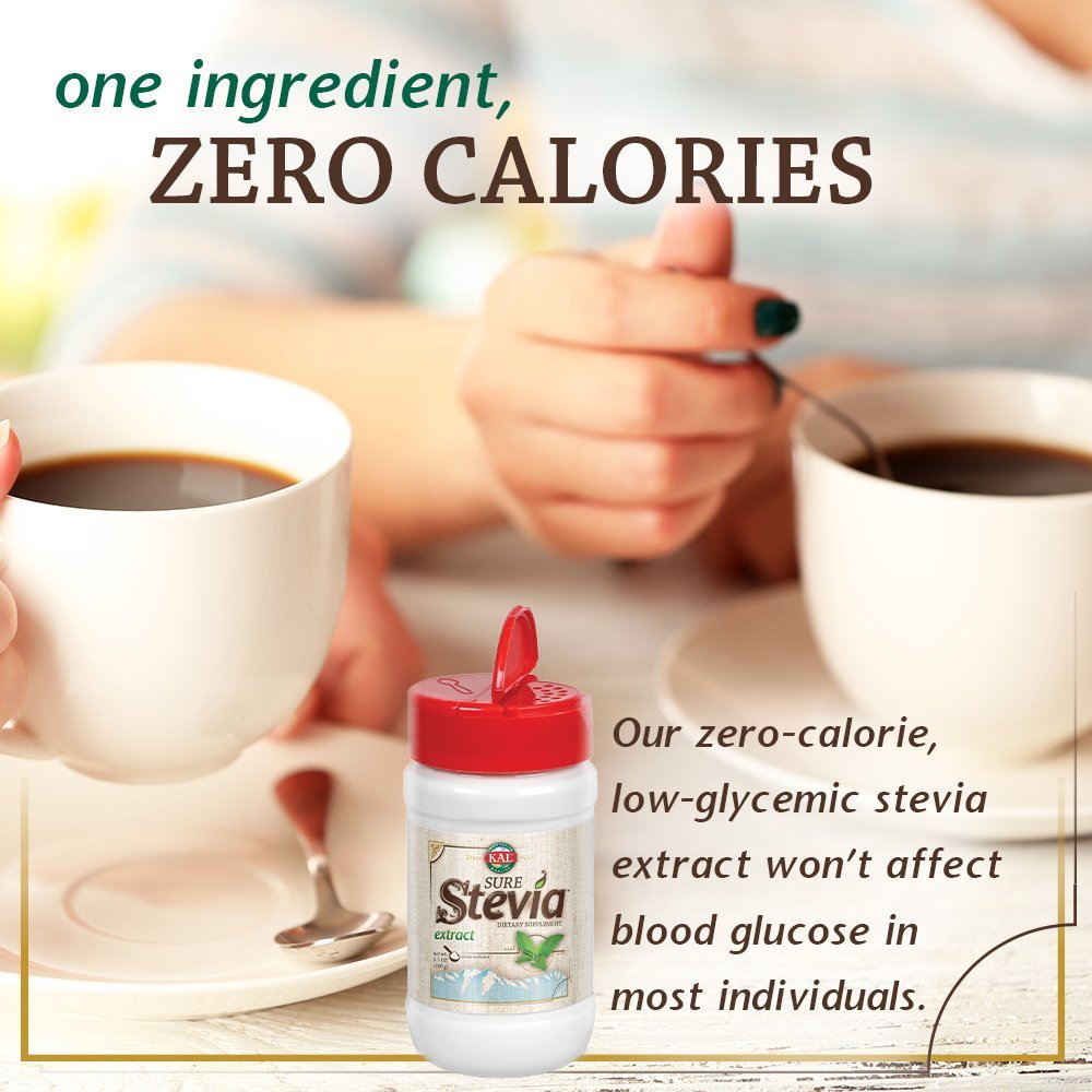 KAL Sure Stevia Extract Powder, Low Carb, Plant Based Stevia Sweetener, Great Taste, Zero Calories, Zero Sugar, Low Glycemic & Perfect for a Keto Diet, 60-Day Guarantee, Approx. 1820 Servings, 3.5oz - PrimeBioHealth - canada supplements