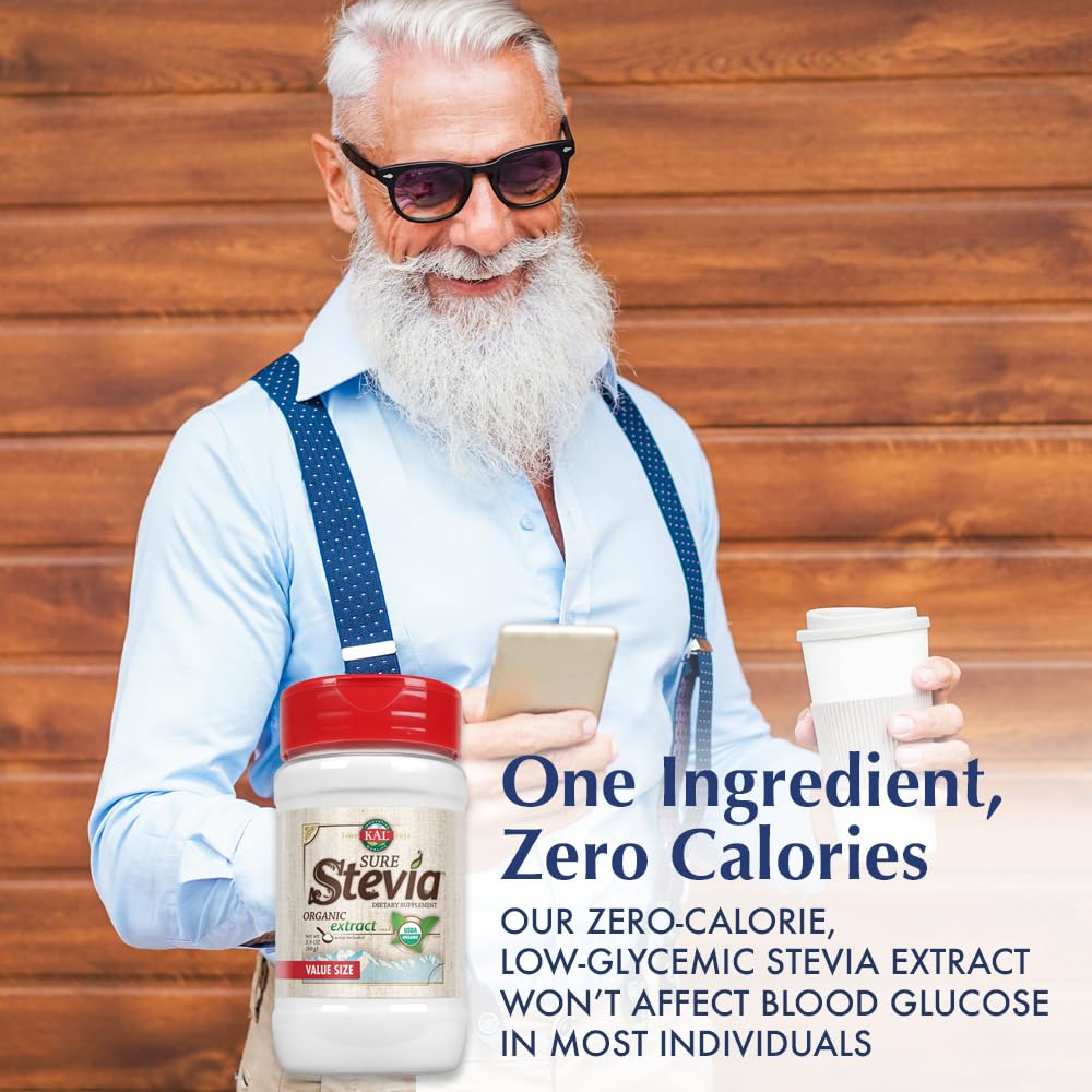 KAL Sure Stevia Extract Powder, Low Carb, Plant Based Stevia Sweetener, Great Taste, Zero Calories, Zero Sugar, Low Glycemic & Perfect for a Keto Diet, 60-Day Guarantee, Approx. 1820 Servings, 3.5oz - PrimeBioHealth - canada supplements