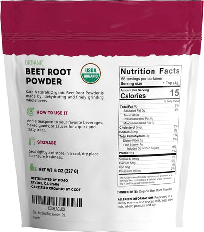 Kate Naturals Organic Beet Root Powder for Smoothies, Baking & Juice. Raw Beetroot Superfood & Natural Red Food Coloring - PrimeBioHealth - canada supplements