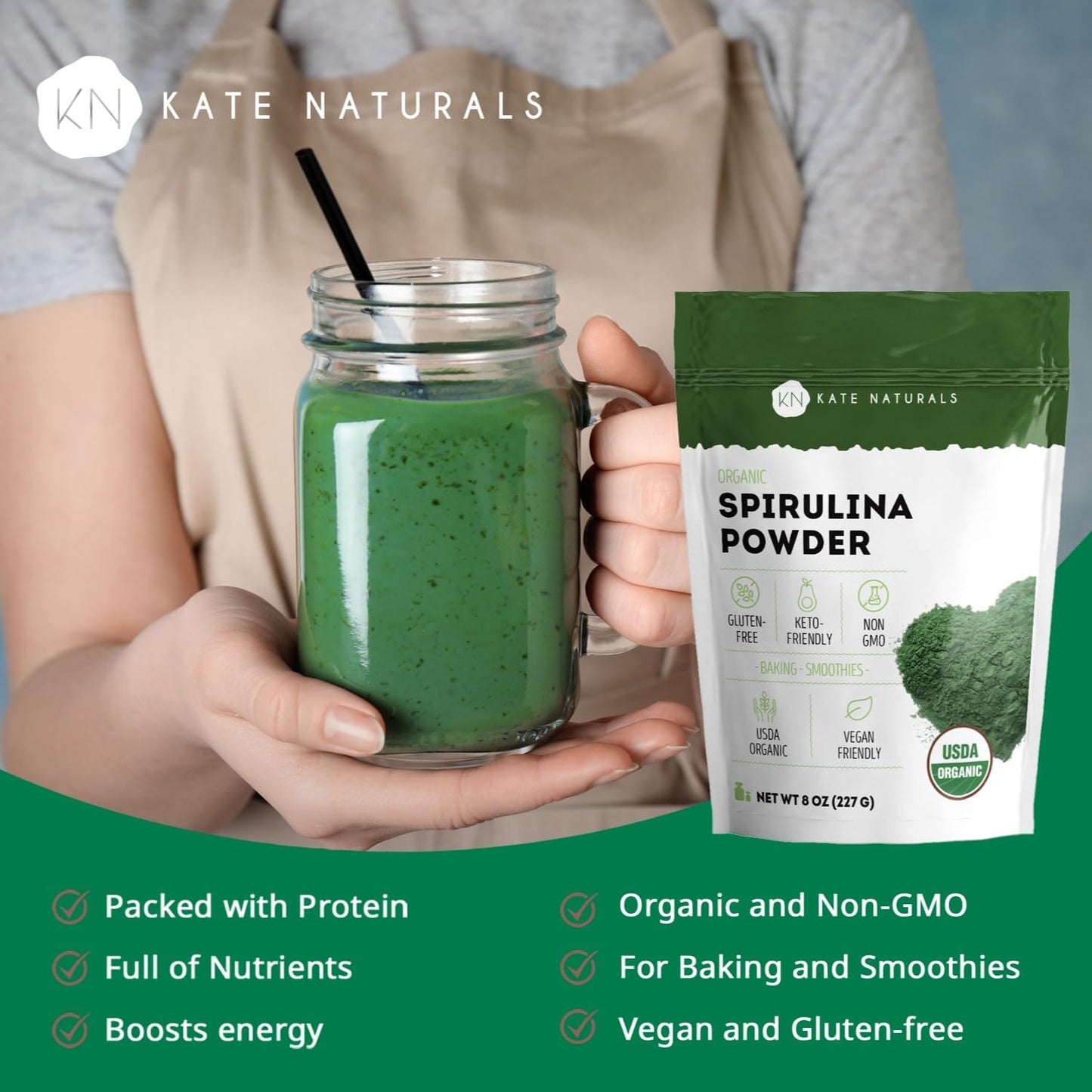 Kate Naturals Organic Spirulina Powder for Immune Support and Antioxidants. Nutrient Dense Superfood Supplement - PrimeBioHealth - canada supplements