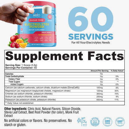 Keto Vitals Keto Electrolytes Powder | Keto-Friendly Electrolytes with Potassium, Magnesium, Sodium, Calcium | Electrolytes Sugar Free | Supplement Energy Drink Mix - PrimeBioHealth - canada supplements