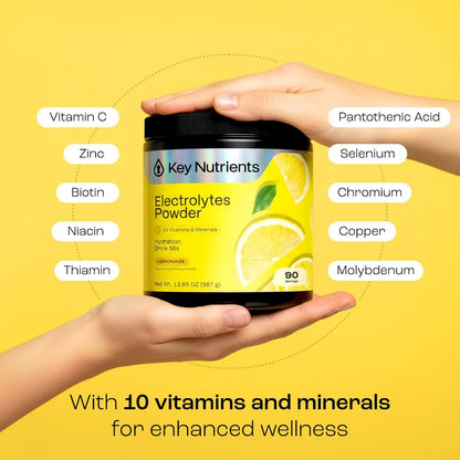 KEY NUTRIENTS Multivitamin Electrolytes Powder No Sugar - Refreshing Lemonade Electrolyte Powder - Sodium & Energy Supplement - Hydration Powder - PrimeBioHealth - canada supplements