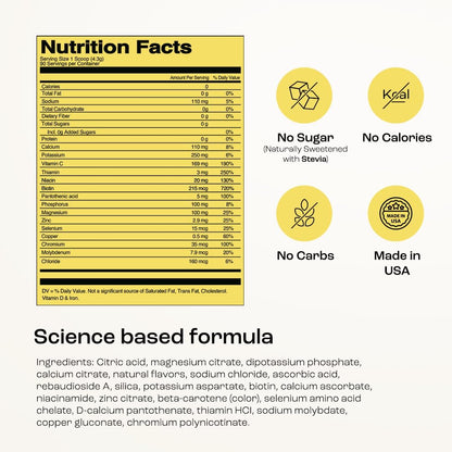 KEY NUTRIENTS Multivitamin Electrolytes Powder No Sugar - Refreshing Lemonade Electrolyte Powder - Sodium & Energy Supplement - Hydration Powder - PrimeBioHealth - canada supplements
