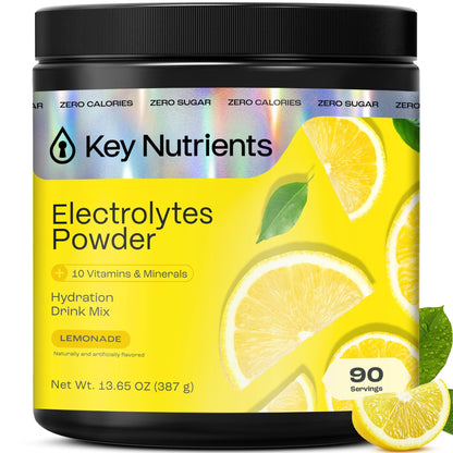KEY NUTRIENTS Multivitamin Electrolytes Powder No Sugar - Refreshing Lemonade Electrolyte Powder - Sodium & Energy Supplement - Hydration Powder - PrimeBioHealth - canada supplements
