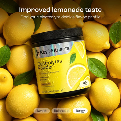 KEY NUTRIENTS Multivitamin Electrolytes Powder No Sugar - Refreshing Lemonade Electrolyte Powder - Sodium & Energy Supplement - Hydration Powder - PrimeBioHealth - canada supplements