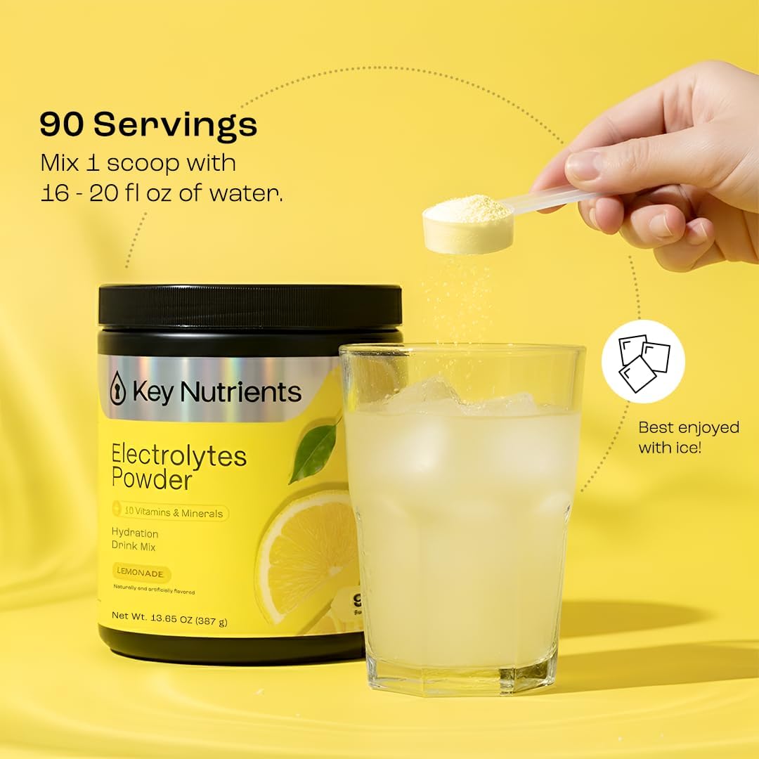KEY NUTRIENTS Multivitamin Electrolytes Powder No Sugar - Refreshing Lemonade Electrolyte Powder - Sodium & Energy Supplement - Hydration Powder - PrimeBioHealth - canada supplements