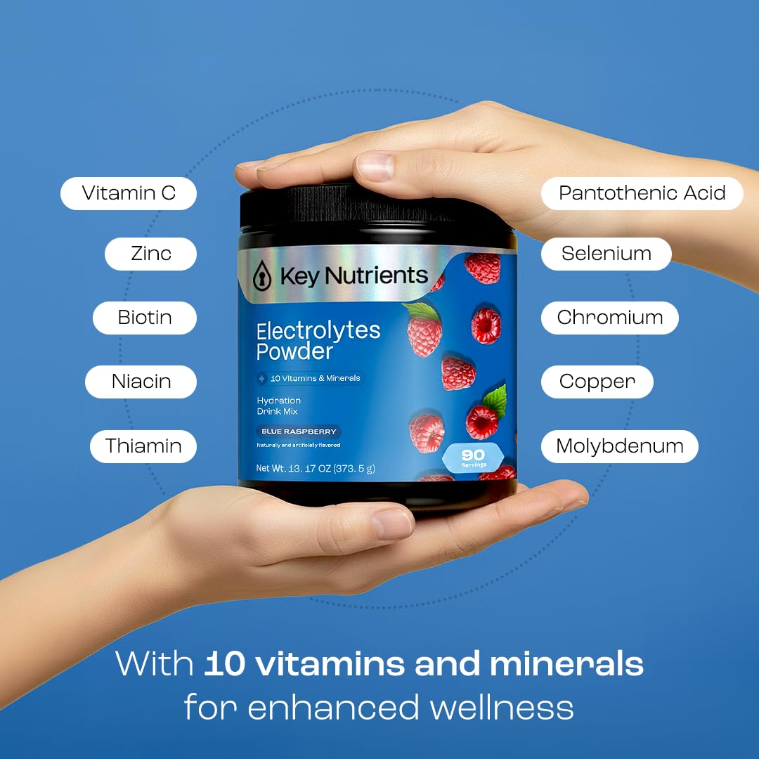 KEY NUTRIENTS Multivitamin Electrolytes Powder No Sugar - Sweet Blue Raspberry Electrolyte Powder - Endurance & Energy Supplement - Hydration Powder - PrimeBioHealth - canada supplements