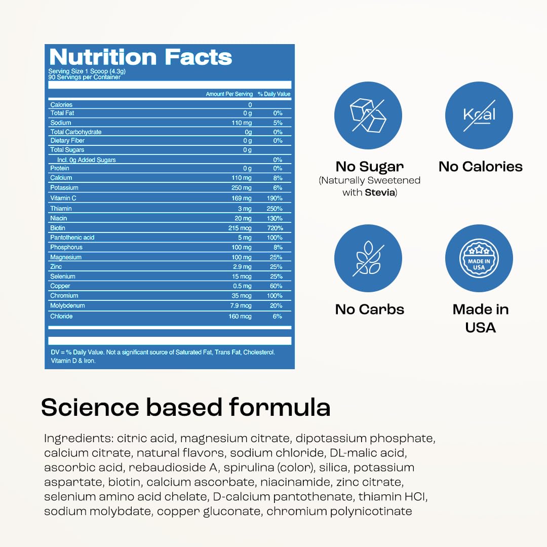 KEY NUTRIENTS Multivitamin Electrolytes Powder No Sugar - Sweet Blue Raspberry Electrolyte Powder - Endurance & Energy Supplement - Hydration Powder - PrimeBioHealth - canada supplements
