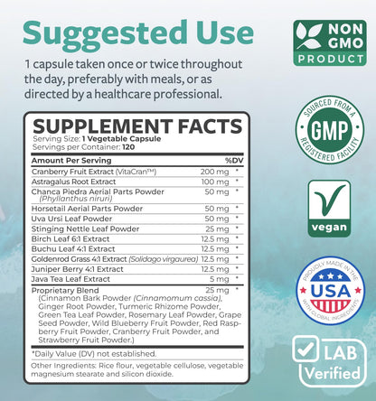 Kidney Cleanse Detox (Non-GMO) Support Healthy Urinary Tract- Powerful VitaCran Cranberry Extract & Herbs – Healthy Kidney Support Supplement - 60 Vegetarian Capsules (No Pills) - PrimeBioHealth - canada supplements