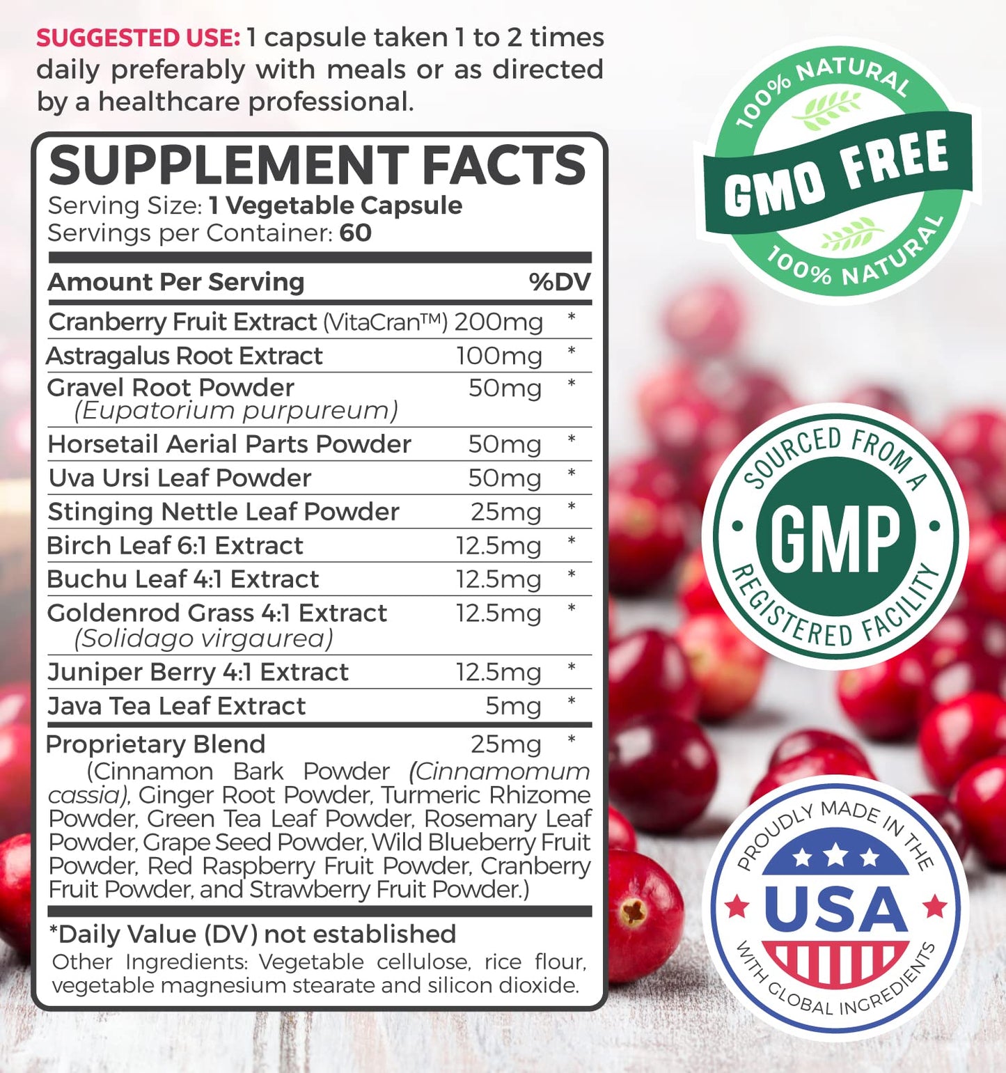 Kidney Cleanse Detox (Non-GMO) Support Healthy Urinary Tract- Powerful VitaCran Cranberry Extract & Herbs – Healthy Kidney Support Supplement - 60 Vegetarian Capsules (No Pills) - PrimeBioHealth - canada supplements