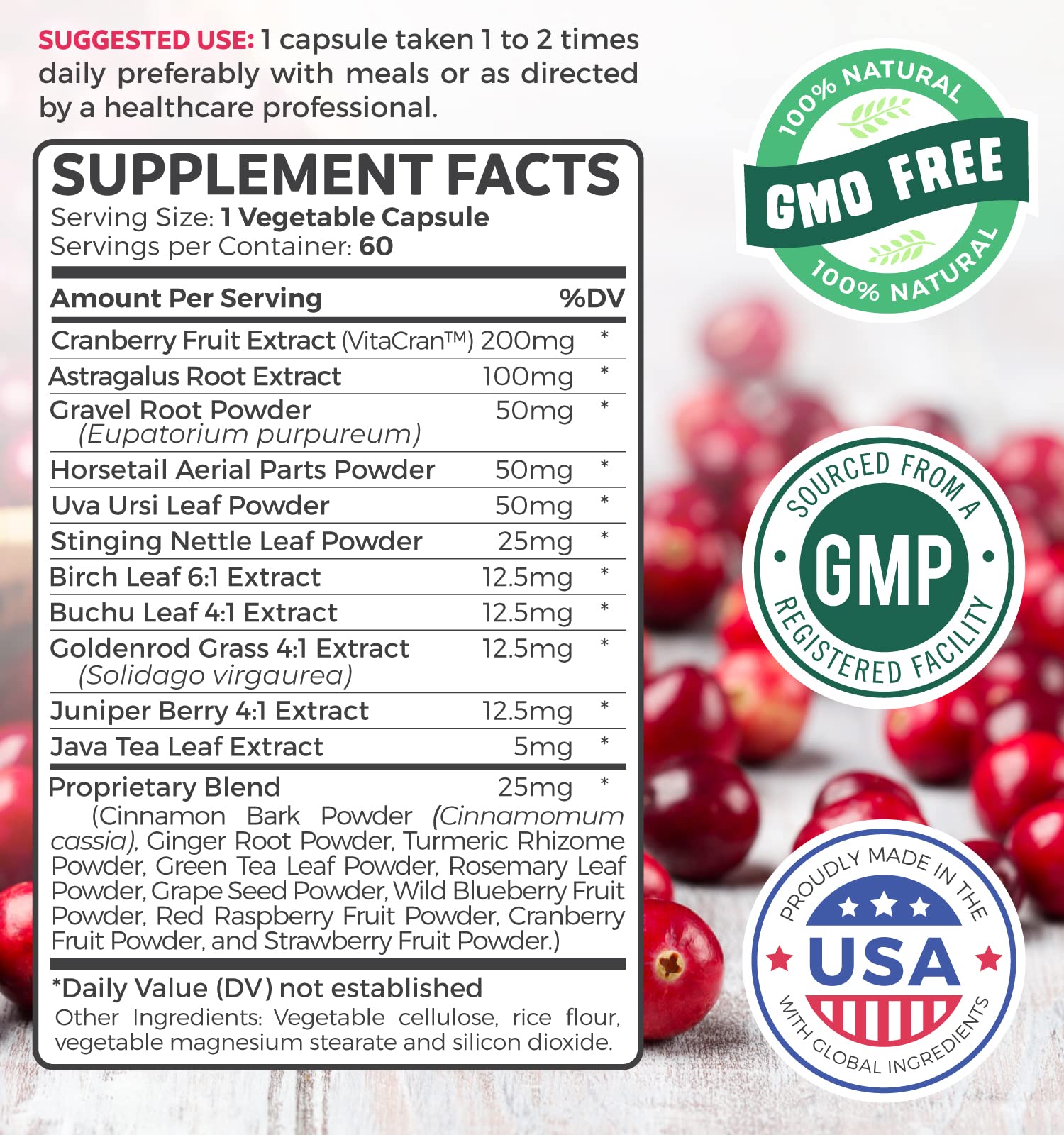 Kidney Cleanse Detox (Non-GMO) Support Healthy Urinary Tract- Powerful VitaCran Cranberry Extract & Herbs – Healthy Kidney Support Supplement - 60 Vegetarian Capsules (No Pills) - PrimeBioHealth - canada supplements