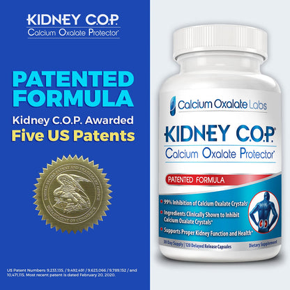 KIDNEY C.O.P. Calcium Oxalate Protector 120 Capsules, Patented Kidney Support for Calcium Oxalate Crystals, Stop Recurrence - PrimeBioHealth - canada supplements