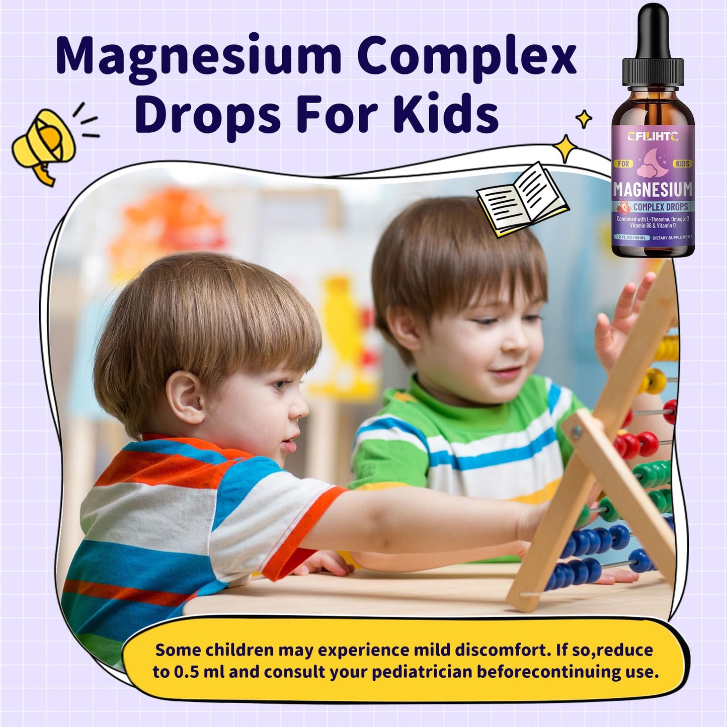 Kids Magnesium Liquid Drops-Magnesium Glycinate Liquid for Kids Supplement-w/L-theanine, Omega-3, Vitamin B6, D3 - for Sleep, Relaxation, Brain, Bones - PrimeBioHealth - canada supplements