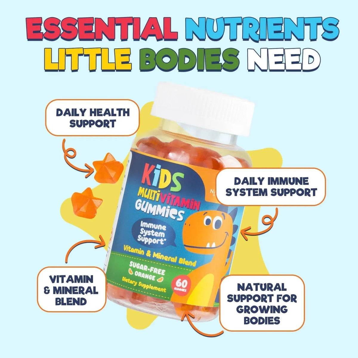 Kids Multivitamin Gummies - Improved Sugar-Free Formula - 100% Daily Folate, Kids Vitamins with Essential Vitamins A, C, D3, E, B6, B12 - PrimeBioHealth - canada supplements