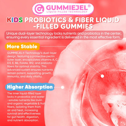 Kids Probiotic + Prebiotic Fiber Gummies 5G, 12 Billion CFU Probiotic & Veggie Fruit Fiber, w/ Organic Inulin, Methyl B12 B6 D3 C, Lutein for Children's Digestive & Gut, - PrimeBioHealth - canada supplements