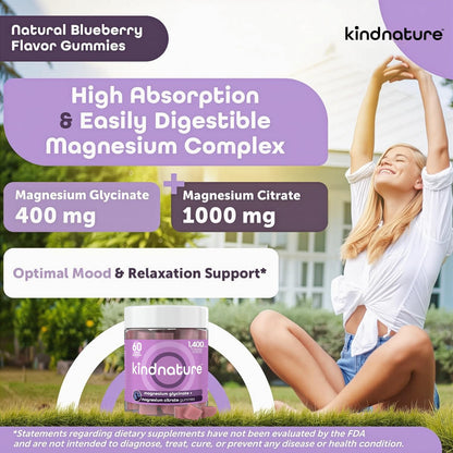 kindnature Magnesium Glycinate & Citrate Gummies – Calm Magnesium Complex for Sleep, Stress, Cramps & Digestion – Chewable Vegan Magnesium - PrimeBioHealth - canada supplements