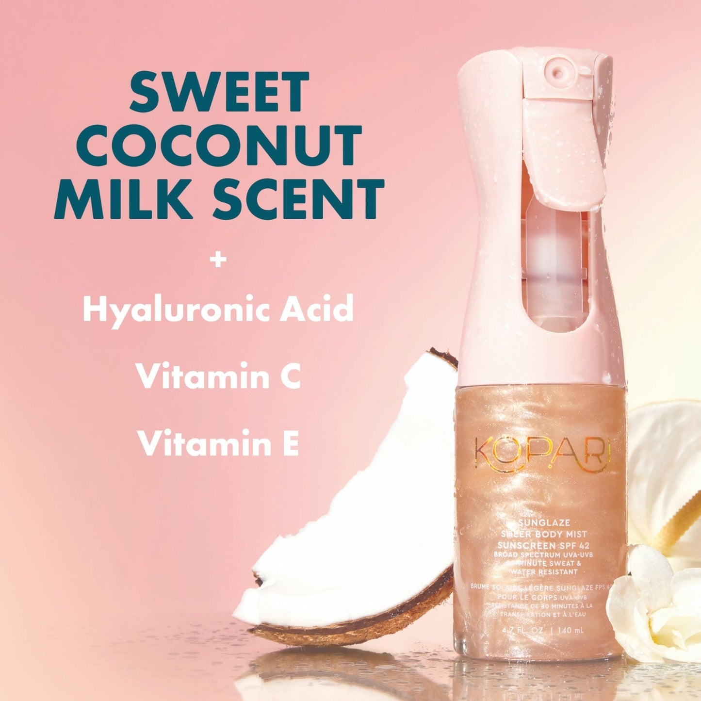 Kopari Rose Gold Sunglaze Sheer Body Mist Sunscreen SPF 42, Infused with Shimmering Body Oil, Hydrating Mist, Hydrates - PrimeBioHealth - canada supplements