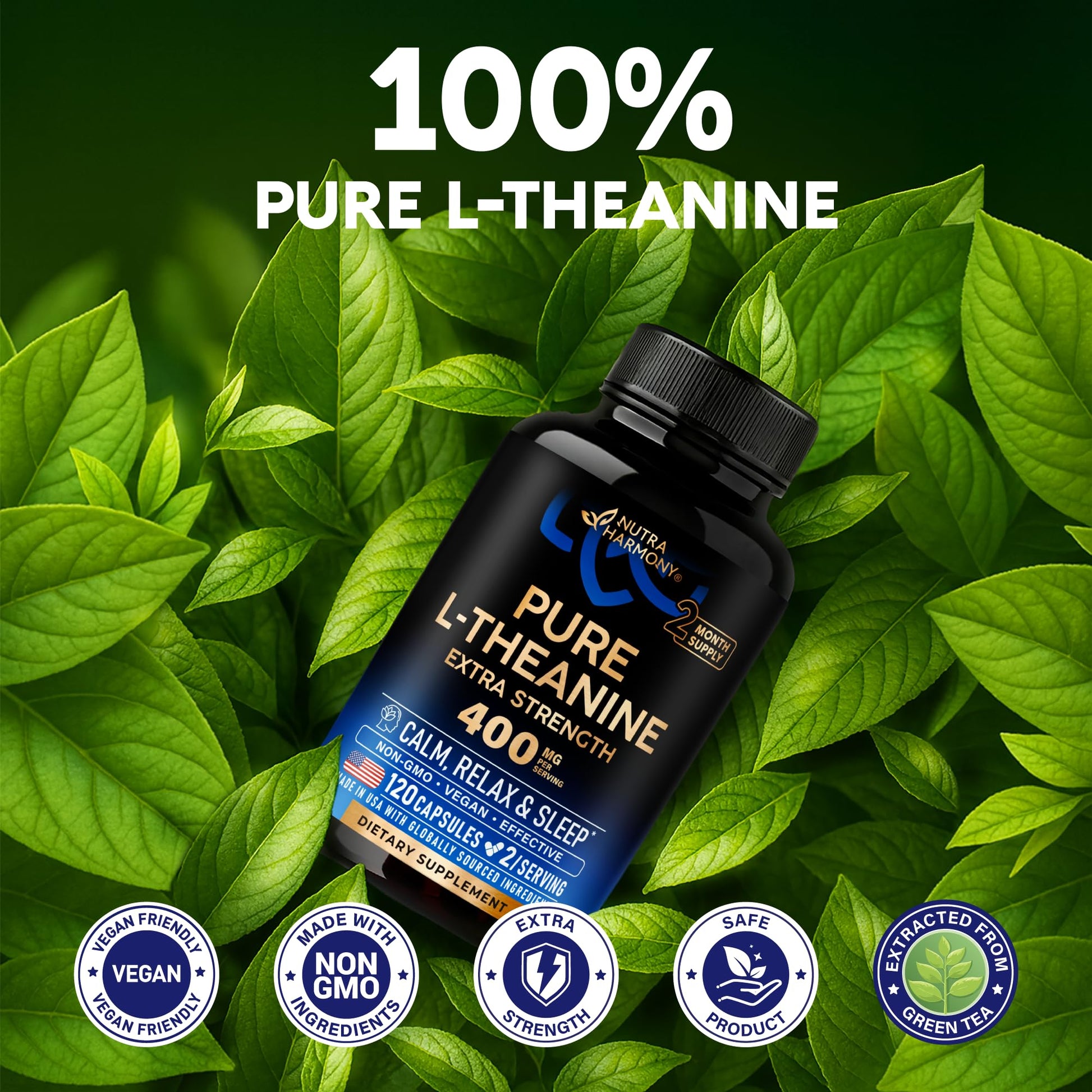 L Theanine 400 mg | L-Theanine Stress Relief | Extra Strength Supplement | Made in USA | Relaxation, Sleep & Calm Support | For Men & Women | Plant Based - PrimeBioHealth - canada supplements