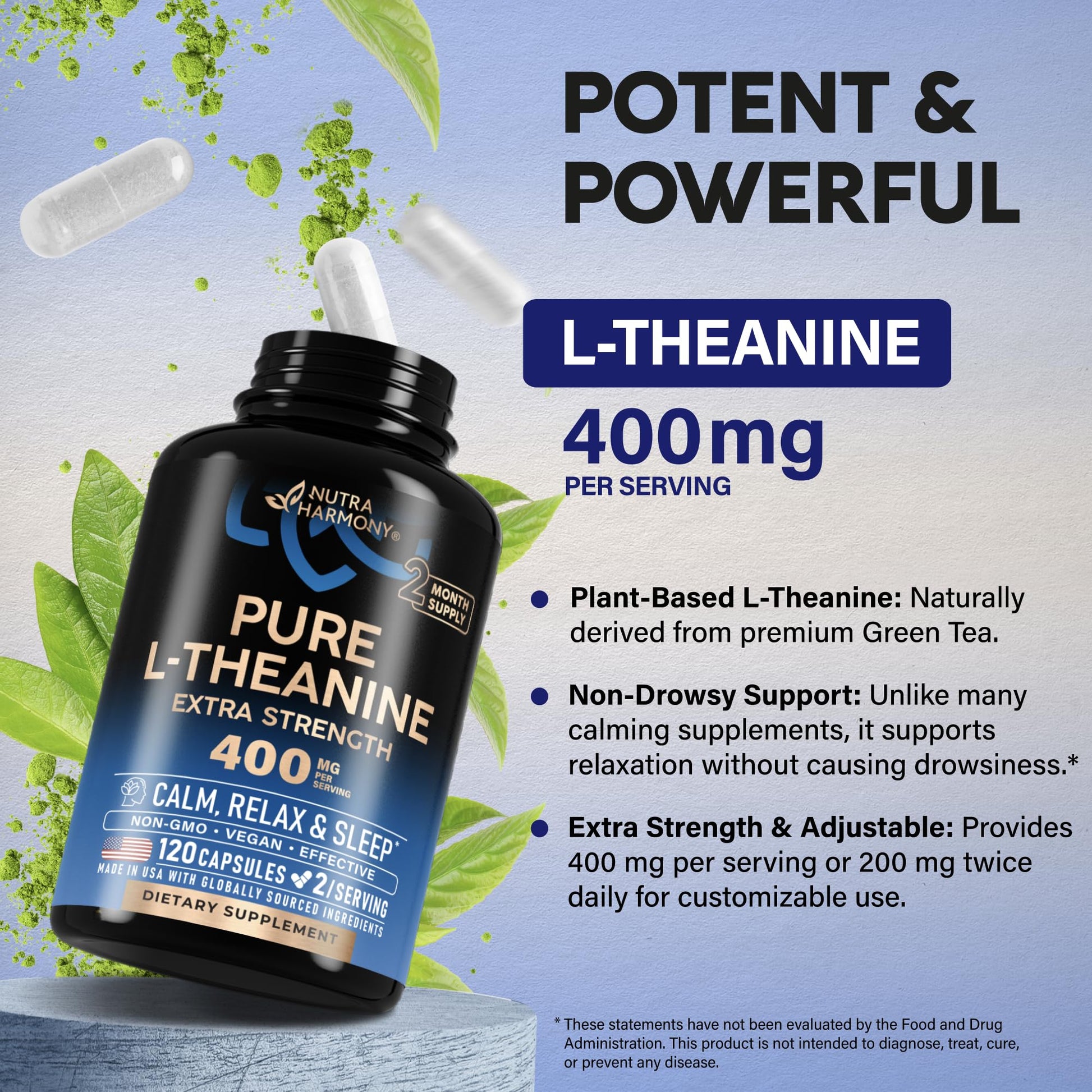 L Theanine 400 mg | L-Theanine Stress Relief | Extra Strength Supplement | Made in USA | Relaxation, Sleep & Calm Support | For Men & Women | Plant Based - PrimeBioHealth - canada supplements