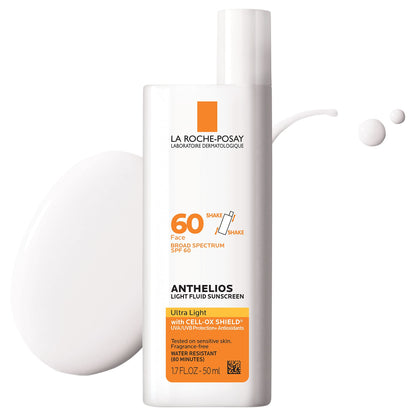 La Roche-Posay Anthelios Light Fluid Facial Sunscreen SPF 60, Lightweight Sunscreen For Face, Fluid Texture, Broad Spectrum SPF + Antioxidants - PrimeBioHealth - canada supplements
