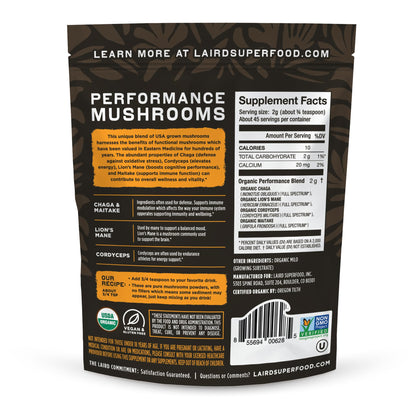 Laird Superfood Organic Performance Mushroom Blend with Chaga, Cordyceps, Lion's Mane and Maitake for Energy - PrimeBioHealth - canada supplements