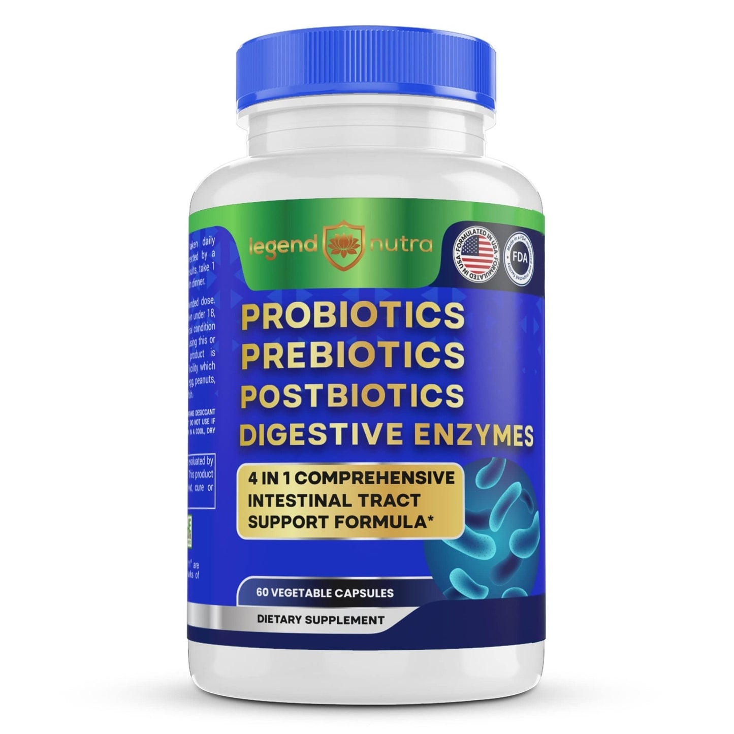 Legend Nutra Probiotics Prebiotics Postbiotics Digestive Enzymes 4 in 1 Formula 60 Count (Pack of 1) - PrimeBioHealth - canada supplements