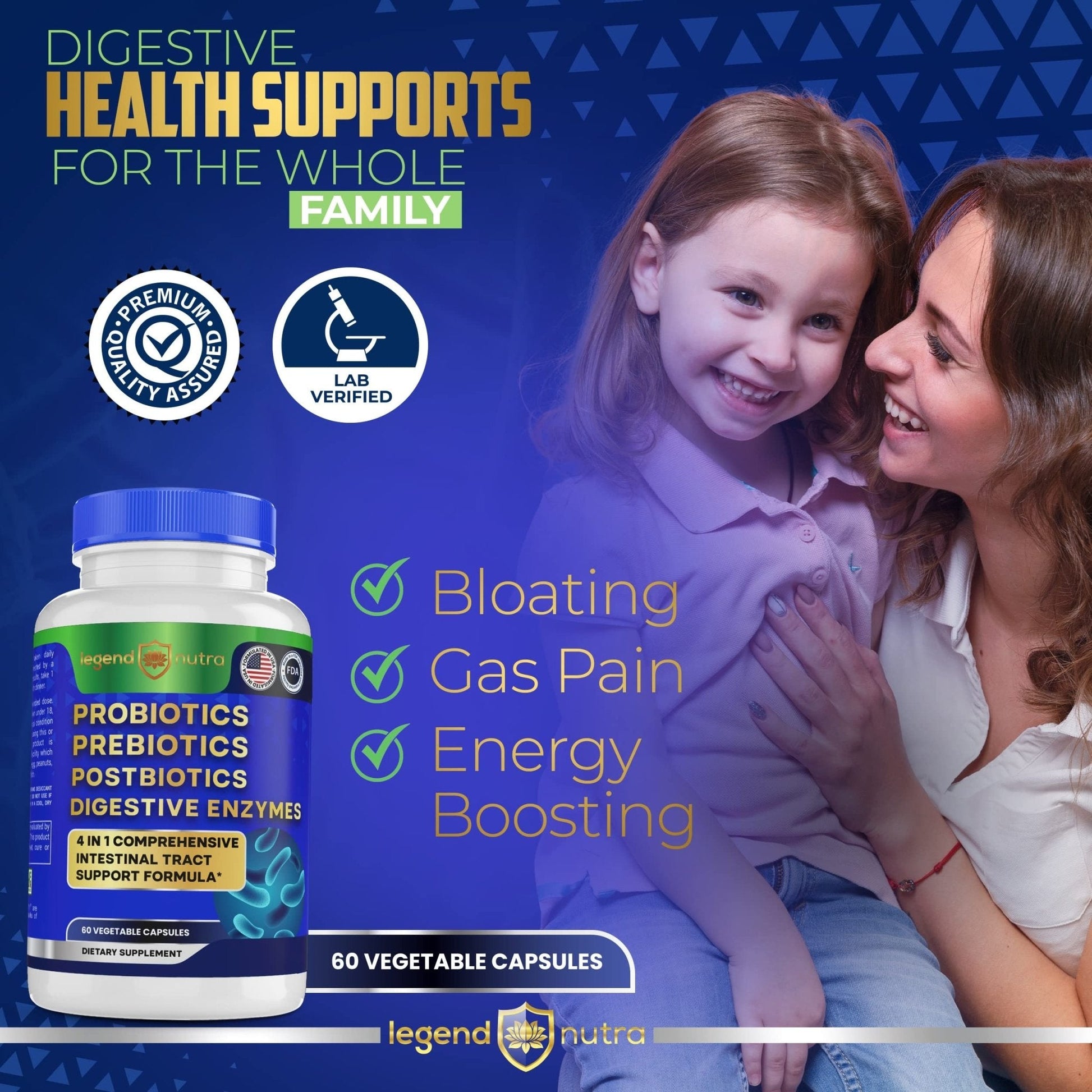 Legend Nutra Probiotics Prebiotics Postbiotics Digestive Enzymes 4 in 1 Formula 60 Count (Pack of 1) - PrimeBioHealth - canada supplements