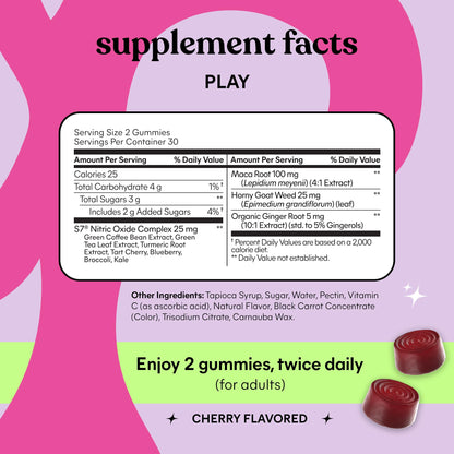 Lemme Play Daily Intimacy Gummies for Women and Men w/Clinically-Studied S7 Nitric Oxide Complex for Healthy Blood Flow - PrimeBioHealth - canada supplements