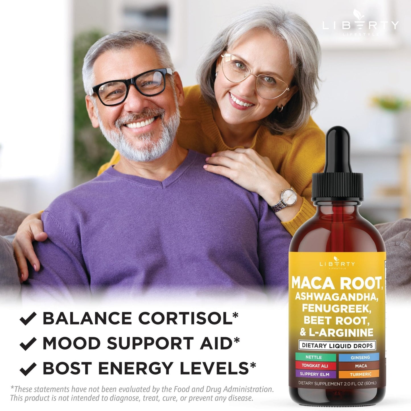 Liberty Lifestyle Organic Maca Root Liquid Drops with Ashwagandha, Nettle, Fenugreek, Beet Root and L-Arginine Liquid Multivitamin for Women and Men - 2oz - PrimeBioHealth - canada supplements