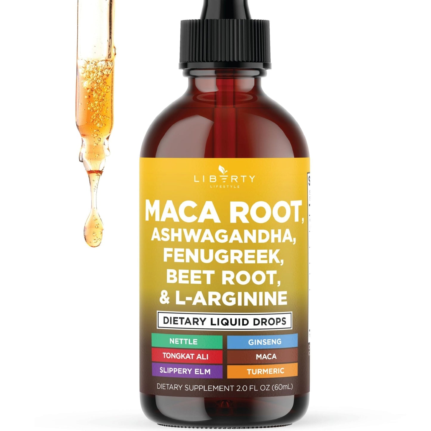 Liberty Lifestyle Organic Maca Root Liquid Drops with Ashwagandha, Nettle, Fenugreek, Beet Root and L-Arginine Liquid Multivitamin for Women and Men - 2oz - PrimeBioHealth - canada supplements