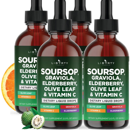 Liberty Lifestyle Soursop Liquid with Soursop Fruit and Leaves, Elderberry, Vitamin C and Olive Leaf - Multimineral & Vitamins Superfood - 4 oz - PrimeBioHealth - canada supplements