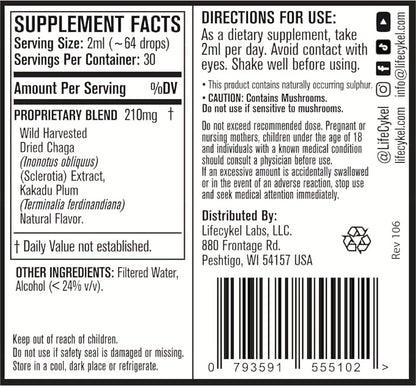 Life Cykel - Chaga Mushroom Extract with Kakadu Plum - Double Extracted Mushroom Tincture - Non-GMO Immune Support Supplement for Adults and Kids - 1 Fl Oz - PrimeBioHealth - canada supplements