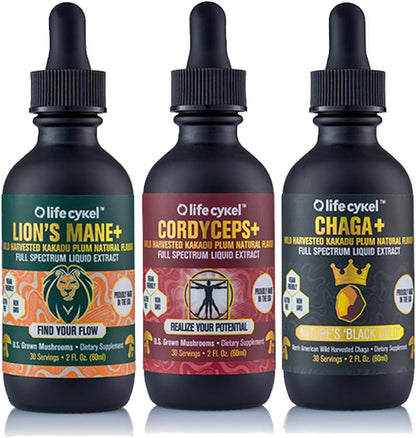 Life Cykel This is It Pack - Chaga, Lion's Mane & Cordyceps Mushroom Extract - Full-Spectrum Mushroom Tincture for Energy, Mental Clarity & Immune Support - Vegan, Non-GMO- 2Fl/Oz Per Bottle - PrimeBioHealth - canada supplements