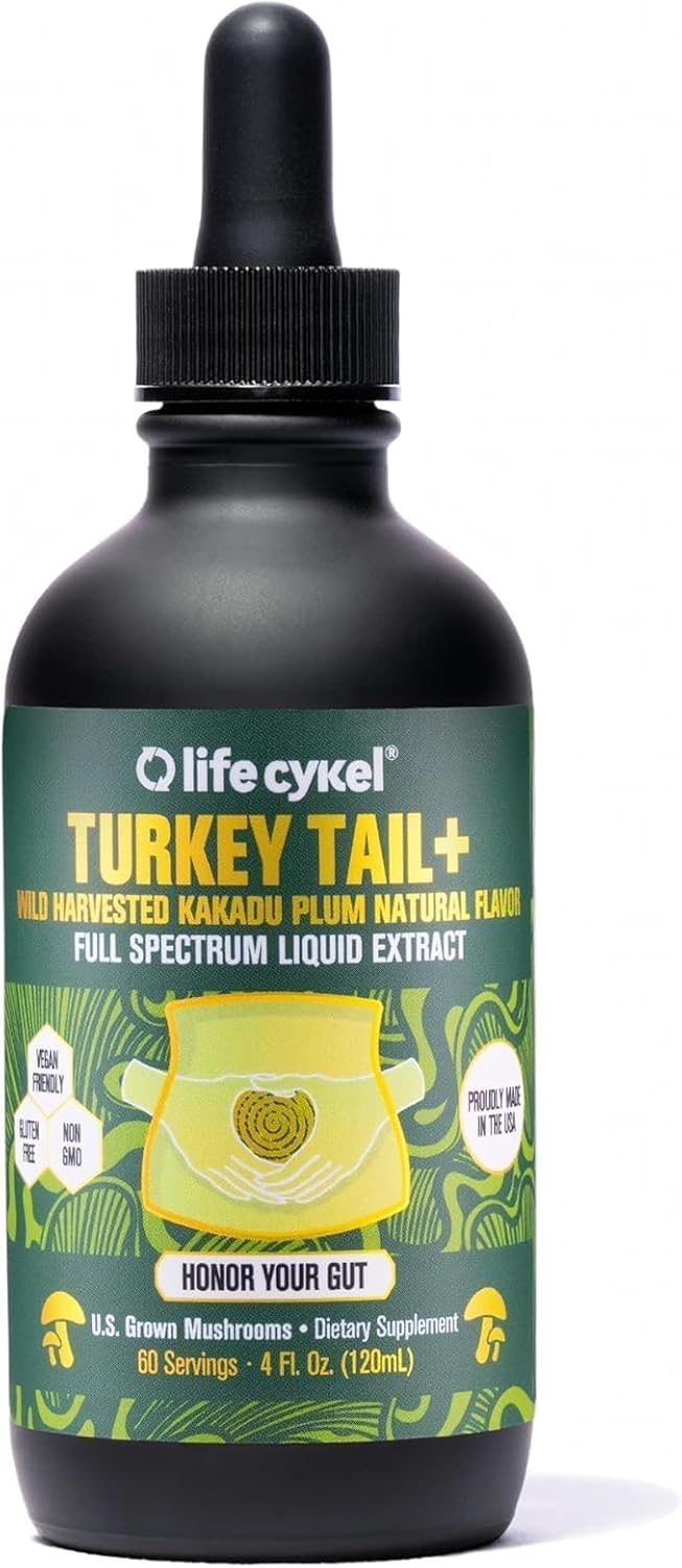 Life Cykel - Turkey Tail Mushroom Liquid Extract with Kakadu Plum - Immune Support & Digestive Health Prebiotic Supplement, Non GMO (4 Fl Oz (Pack of 1)) - PrimeBioHealth - canada supplements