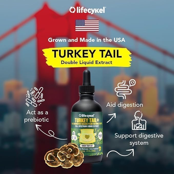 Life Cykel - Turkey Tail Mushroom Liquid Extract with Kakadu Plum - Immune Support & Digestive Health Prebiotic Supplement, Non GMO (4 Fl Oz (Pack of 1)) - PrimeBioHealth - canada supplements